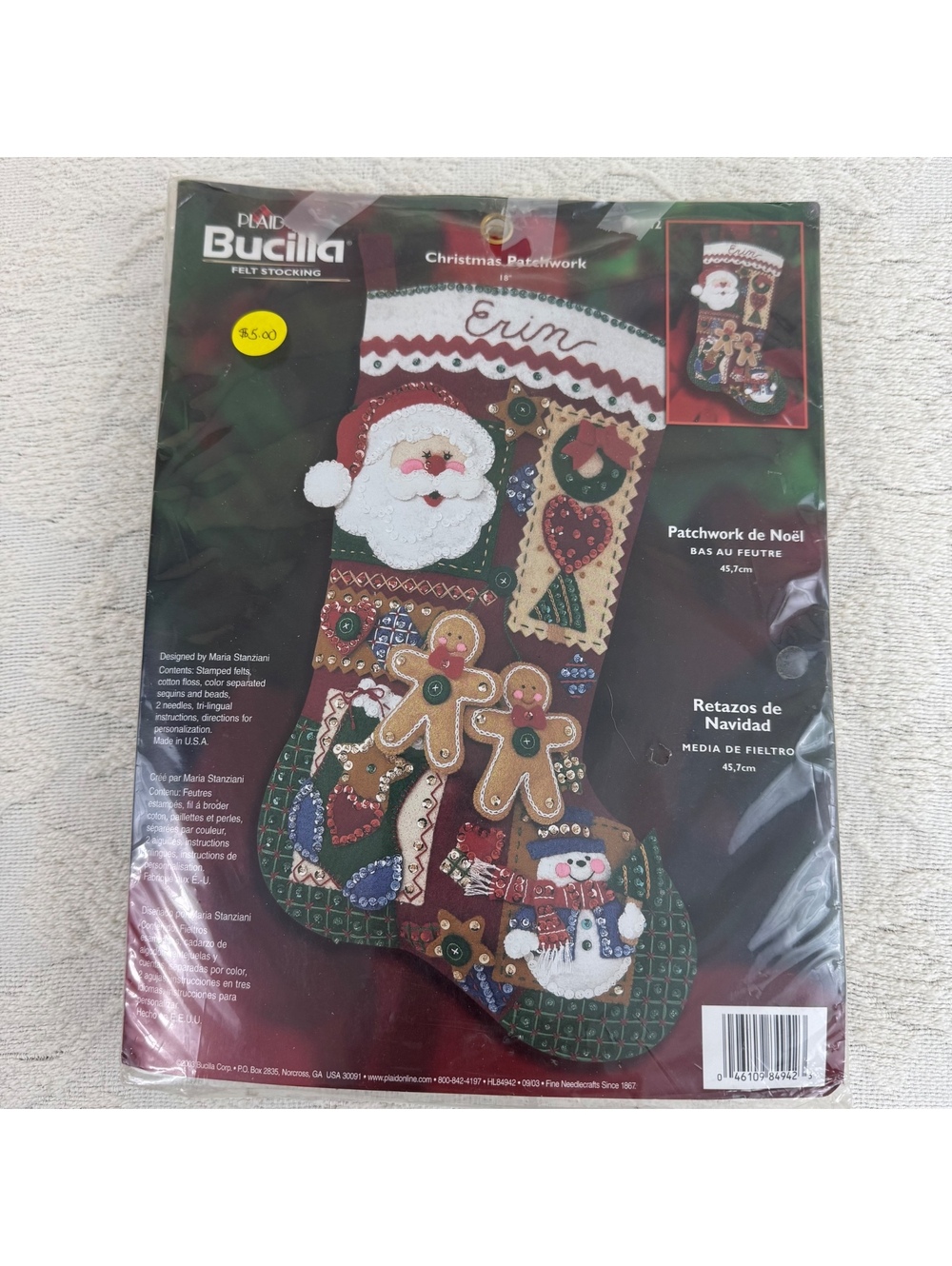 Vintage 2003 Bucilla Christmas Patchwork Felt Stocking Kit 84942 18”